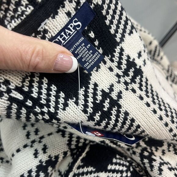 Chaps Duster Long Cardigan Sweater Plus size 2X Black Ivory Plaid Stretch Preppy - Picture 14 of 14